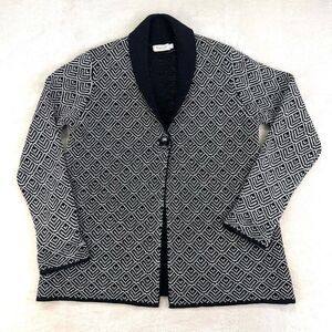 Bianca G. Cardigan Sweater Women’s‎ M Black White Made in Italy Wool Lagenlook